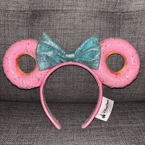 Disney Pink Donut Ears with Glittery Blue Bow